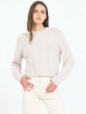 One Grey Day OGD Ginger Cream Textured Cotton Sweater Cropped Size Small Luxury
